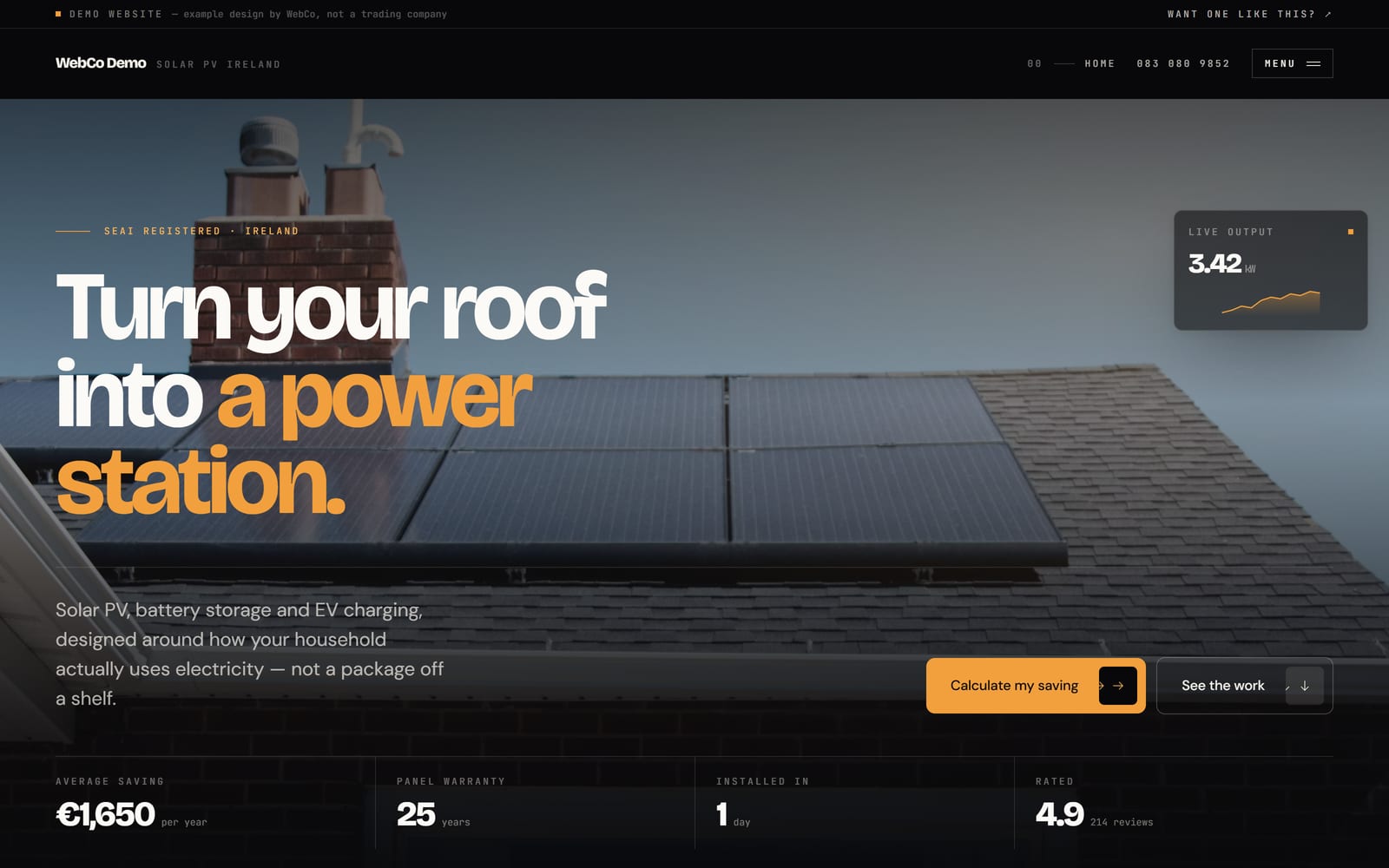 Screenshot of the Solar PV demo website